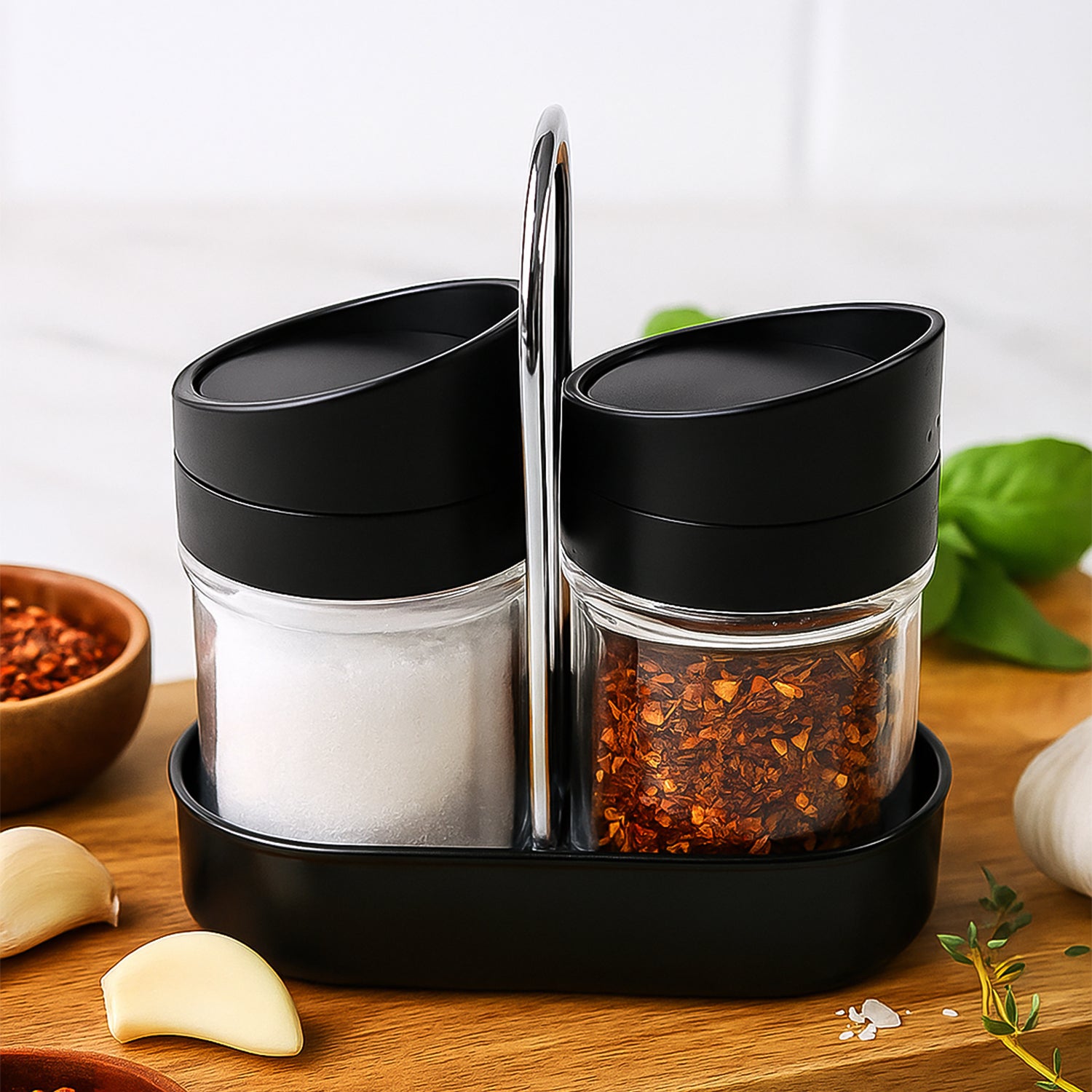 Apex Helix Salt N Pepper 2-piece Plastic Jar Set With Stand Apex Helix Salt N Pepper 2-piece Plastic Jar Set With Stand